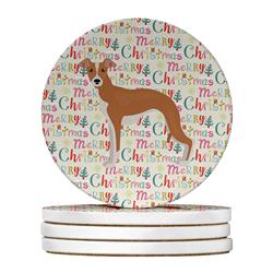 WDK1729RCS4 4 x 4 in. Unisex Italian Greyhound No.2 Merry Christmas Large Sandstone Coasters - Pack of 4