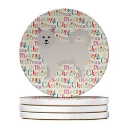 WDK1730RCS4 4 x 4 in. Unisex Italian Spitz Merry Christmas Large Sandstone Coasters - Pack of 4