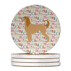 4 x 4 in. Unisex Afghan Hound Merry Christmas Large Sandstone Coasters, Multi Color - Pack of 4