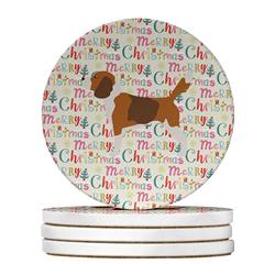 4 x 4 in. Unisex Beagle Merry Christmas Large Sandstone Coasters, Multi Color - Pack of 4