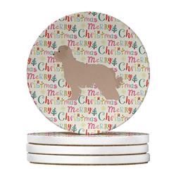 4 x 4 in. Unisex Pyrenean Shepherd Dog Merry Christmas Large Sandstone Coasters, Multi Color - Pack of 4