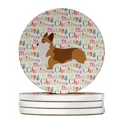 4 x 4 in. Unisex Corgi Merry Christmas Large Sandstone Coasters, Multi Color - Pack of 4