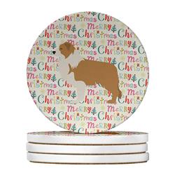 4 x 4 in. Unisex Red Border Collie Merry Christmas Large Sandstone Coasters, Multi Color - Pack of 4