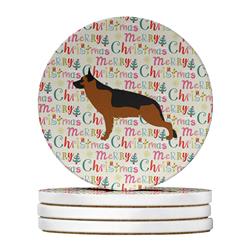 4 x 4 in. Unisex German Shepherd Merry Christmas Large Sandstone Coasters, Multi Color - Pack of 4