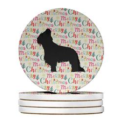 4 x 4 in. Unisex Briard Merry Christmas Large Sandstone Coasters, Multi Color - Pack of 4