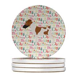 4 x 4 in. Unisex Smooth Fox Terrier Merry Christmas Large Sandstone Coasters, Multi Color - Pack of 4