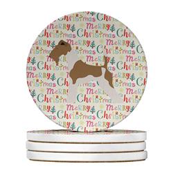 4 x 4 in. Unisex Wire Fox Terrier Merry Christmas Large Sandstone Coasters, Multi Color - Pack of 4