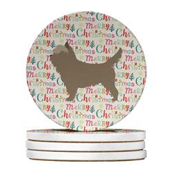4 x 4 in. Unisex Cairn Terrier Merry Christmas Large Sandstone Coasters, Multi Color - Pack of 4