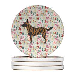 4 x 4 in. Unisex Dutch Shepherd Merry Christmas Large Sandstone Coasters, Multi Color - Pack of 4