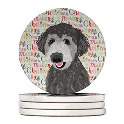 WDK2139RCS4 4 x 4 in. Unisex Doodle Silver No.2 Christmas Large Sandstone Coasters - Pack of 4
