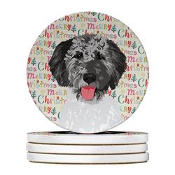 WDK2140RCS4 4 x 4 in. Unisex Doodle Silver No.3 Christmas Large Sandstone Coasters - Pack of 4