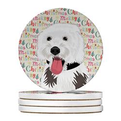 4 x 4 in. Unisex Doodle Silver & White No.2 Christmas Large Sandstone Coasters - Pack of 4