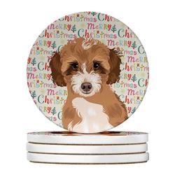 WDK2144RCS4 4 x 4 in. Unisex Doodle Tricolor No.2 Christmas Large Sandstone Coasters - Pack of 4