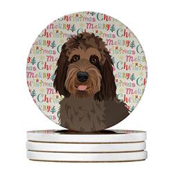 WDK2145RCS4 4 x 4 in. Unisex Doodle Tricolor No.3 Christmas Large Sandstone Coasters - Pack of 4