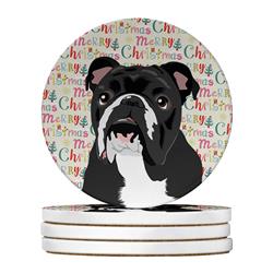 WDK2146RCS4 4 x 4 in. Unisex English Bulldog Black & White Christmas Large Sandstone Coasters - Pack of 4