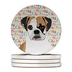 WDK2151RCS4 4 x 4 in. Unisex English Bulldog Tricolor No.2 Christmas Large Sandstone Coasters - Pack of 4