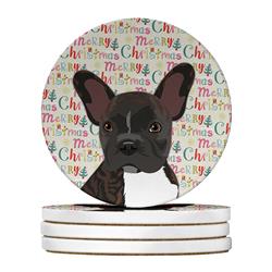 WDK2156RCS4 4 x 4 in. Unisex French Bulldog Brindle No.2 Christmas Large Sandstone Coasters - Pack of 4