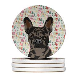 WDK2157RCS4 4 x 4 in. Unisex French Bulldog Chocolate Christmas Large Sandstone Coasters - Pack of 4