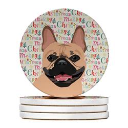 WDK2160RCS4 4 x 4 in. Unisex French Bulldog Fawn No.2 Christmas Large Sandstone Coasters - Pack of 4
