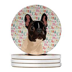WDK2161RCS4 4 x 4 in. Unisex French Bulldog Fawn No.3 Christmas Large Sandstone Coasters - Pack of 4