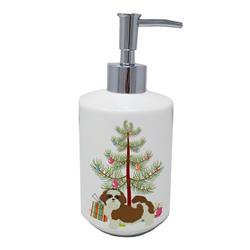 7 x 3.5 in. Unisex Shih Tzu Christmas Tree Ceramic Soap Dispenser