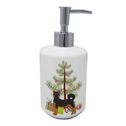7 x 3.5 in. Unisex Akita Shepherd Black & Tan Christmas Tree Ceramic Soap Dispenser