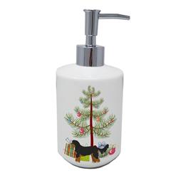 7 x 3.5 in. Unisex Black & Tan Cavapoo Christmas Tree Ceramic Soap Dispenser