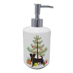 7 x 3.5 in. Unisex Black & Tan Chion Christmas Tree Ceramic Soap Dispenser
