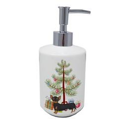 7 x 3.5 in. Unisex Black & Tan Chiweenie Christmas Tree Ceramic Soap Dispenser
