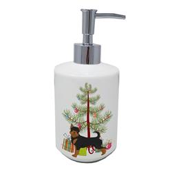 7 x 3.5 in. Unisex Black & Tan Chorkie Christmas Tree Ceramic Soap Dispenser