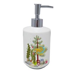 7 x 3.5 in. Unisex CrownTail Betta Merry Christmas Ceramic Soap Dispenser