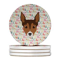 4 x 4 in. Unisex Tenterfield Terrier Merry Christmas Large Sandstone Coasters, Multi Color - Pack of 4