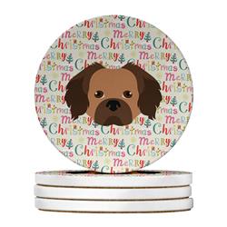 4 x 4 in. Unisex Tibetan Spaniel Merry Christmas Large Sandstone Coasters, Multi Color - Pack of 4
