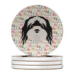 4 x 4 in. Unisex Tibetan Terrier Merry Christmas Large Sandstone Coasters, Multi Color - Pack of 4