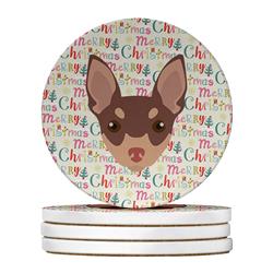 4 x 4 in. Unisex Toy Fox Terrier Merry Christmas Large Sandstone Coasters, Multi Color - Pack of 4
