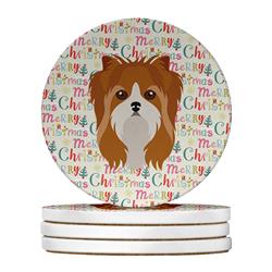 4 x 4 in. Unisex Yorkshire Terrier Merry Christmas Large Sandstone Coasters, Multi Color - Pack of 4