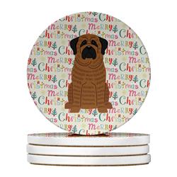 4 x 4 in. Unisex Merry Christmas Mastiff Brindle Large Sandstone Coasters, Multi Color - Pack of 4