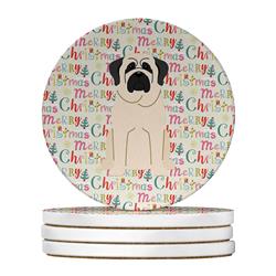 4 x 4 in. Unisex Merry Christmas Mastiff White Large Sandstone Coasters, Multi Color - Pack of 4
