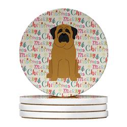 4 x 4 in. Unisex Merry Christmas Mastiff Large Sandstone Coasters, Multi Color - Pack of 4