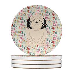 4 x 4 in. Unisex Merry Christmas Lowchen Large Sandstone Coasters, Multi Color - Pack of 4