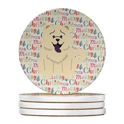 4 x 4 in. Unisex Merry Christmas Chow Chow White Large Sandstone Coasters, Multi Color - Pack of 4