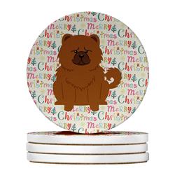 4 x 4 in. Unisex Merry Christmas Chow Chow Red Large Sandstone Coasters, Multi Color - Pack of 4