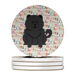 4 x 4 in. Unisex Merry Christmas Chow Chow Black Large Sandstone Coasters, Multi Color - Pack of 4