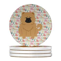4 x 4 in. Unisex Merry Christmas Chow Chow Cream Large Sandstone Coasters, Multi Color - Pack of 4