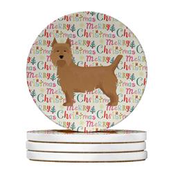 4 x 4 in. Unisex Australian Terrier Merry Christmas Large Sandstone Coasters - Pack of 4