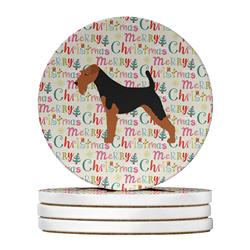 4 x 4 in. Unisex Welsh Terrier Merry Christmas Large Sandstone Coasters, Multi Color - Pack of 4