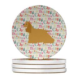 4 x 4 in. Unisex Cocker Spaniel Merry Christmas Large Sandstone Coasters, Multi Color - Pack of 4