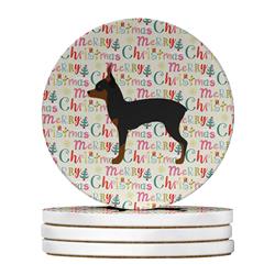 4 x 4 in. Unisex Toy Fox Terrier Merry Christmas Large Sandstone Coasters, Multi Color - Pack of 4