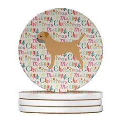 4 x 4 in. Unisex Border Terrier Merry Christmas Large Sandstone Coasters, Multi Color - Pack of 4