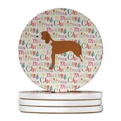 4 x 4 in. Unisex Spanish Hound Merry Christmas Large Sandstone Coasters, Multi Color - Pack of 4